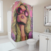 Waterverf stijl popart blond in zonnebril douchegordijn (In situ)
