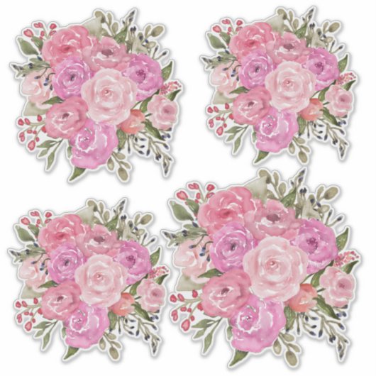Waterverf  stijl Roze Rose Bouquet Sticker (Voorkant)