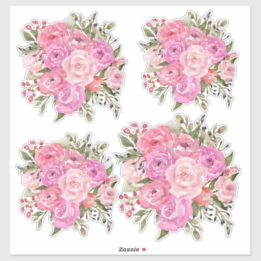 Waterverf  stijl Roze Rose Bouquet Sticker (Vel)