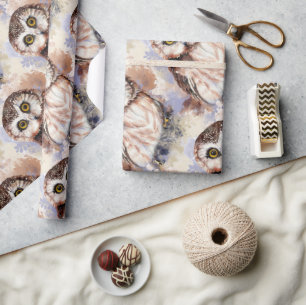 Waterverf stijl Schattigee kleine uil vogel Natuur Cadeaupapier