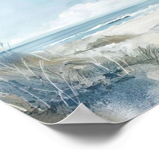 waterverf stijl strand landschap met strandhuis poster (Hoek)