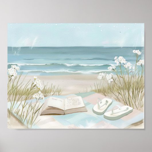 waterverf stijl strand scene illustratie poster (Voorkant)