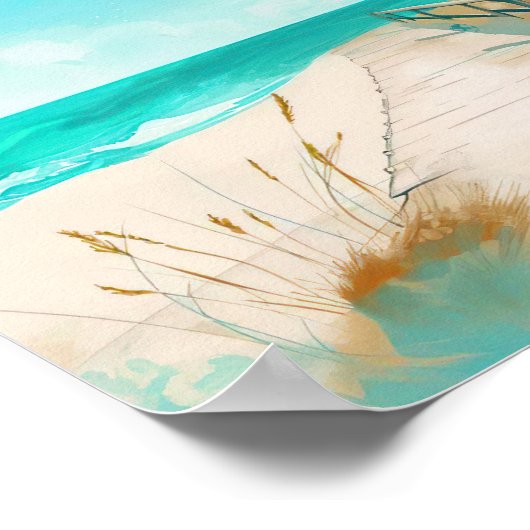 waterverf stijl strand scène met strand huis poster (Hoek)