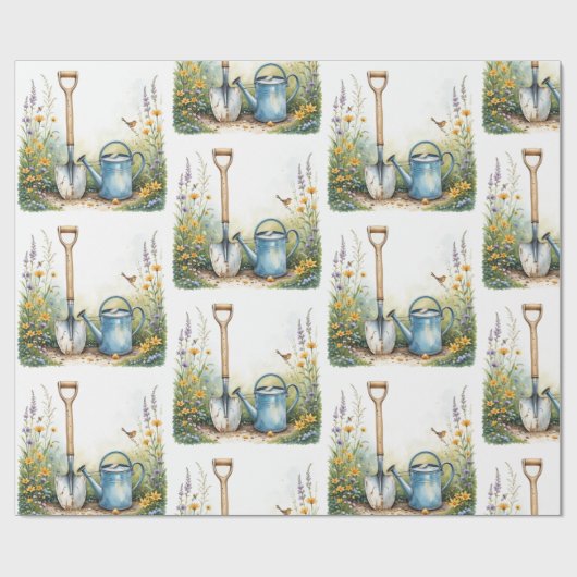 Waterverf Stijl Tuin Tuinier Gereedschap Cadeaupapier (Vlak)