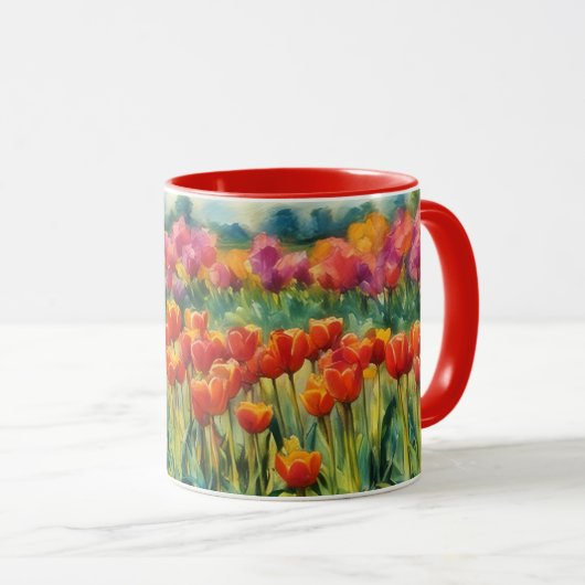 Waterverf Stijl Tulp Bloem Art Mok (Voorkant rechts)