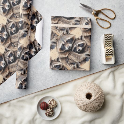 Waterverf Stijl Wasberen Dierlijke Patroon Kunst Cadeaupapier (Crafts)