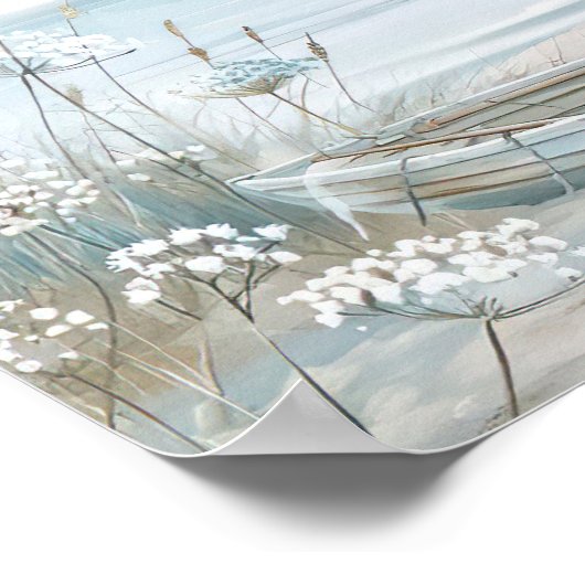 waterverf stijl witte boot op het strand poster (Hoek)