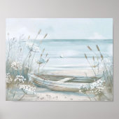 waterverf stijl witte boot op het strand poster (Voorkant)
