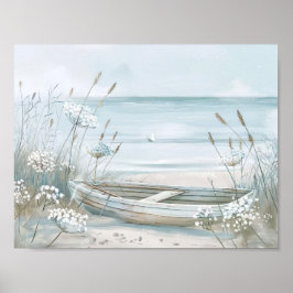 waterverf stijl witte boot op het strand poster