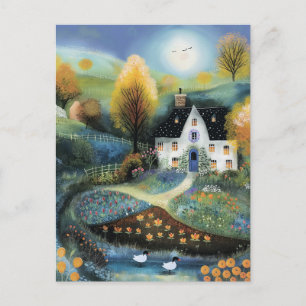 Waterverf stijl Witte Cottage Landschap Briefkaart