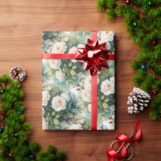 Waterverf stijl witte rozen tuinbloem cadeaupapier (Feestdagen Geschenken)