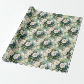 Waterverf stijl witte rozen tuinbloem cadeaupapier (Uitgerold)