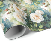 Waterverf stijl witte rozen tuinbloem cadeaupapier (Rol Hoek)
