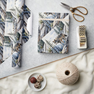 Waterverf Stijl Wolf Wolven Dier Natuur Kunst Cadeaupapier