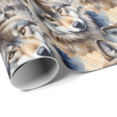 Waterverf Stijl Wolf Wolven Dierlijke Patroon Kuns Cadeaupapier (Rol Hoek)
