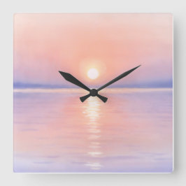 Waterverf stijl Zon - Zeegezicht Kunst Vierkante Klok