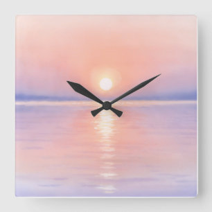 Waterverf stijl Zon - Zeegezicht Kunst Vierkante Klok