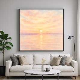 Waterverf stijl zonsondergang over zee kunst poster