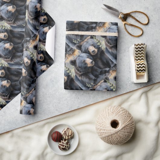 Waterverf stijl zwarte Beren Animal Pattern Art Cadeaupapier (Crafts)