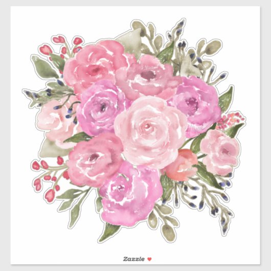 Waterverf  Stijlroze Roses Bouquet Sticker (Vel)