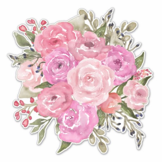 Waterverf  Stijlroze Roses Bouquet Sticker (Voorkant)