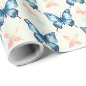 Waterverf Stijlvolle Blauwe Vlinders Monogram Cadeaupapier (Rol Hoek)