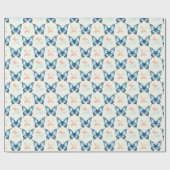Waterverf Stijlvolle Blauwe Vlinders Monogram Cadeaupapier (Vlak)