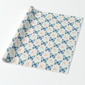 Waterverf Stijlvolle Blauwe Vlinders Monogram Cadeaupapier (Uitgerold)