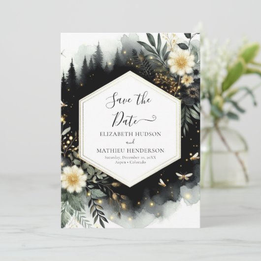 Waterverf Stijlvolle Enchanted Forest Wedding Save The Date (Staand voorkant)