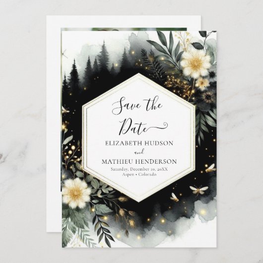 Waterverf Stijlvolle Enchanted Forest Wedding Save The Date (Voorkant / Achterkant)