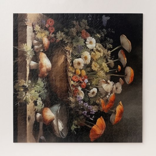 Waterverf Stilleven met champignons Puzzel Legpuzzel (Horizontaal)