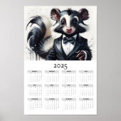 Waterverf stinkdier met Tuxedo 2025 wandkalender Poster (Voorkant)