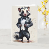 Waterverf Stinkdier Tuxedo Zwarte Das Zakdoek  Kaart (Gele Bloem)