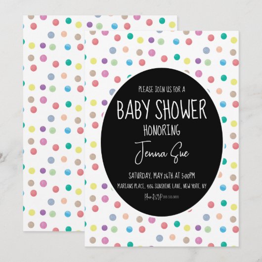 Waterverf Stippen Baby shower Kaart (Voorkant / Achterkant)