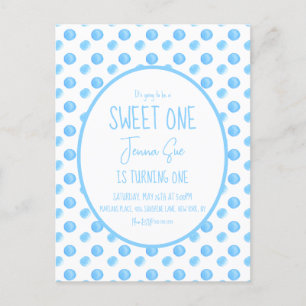 Waterverf Stippen eerste verjaardag Blauw Briefkaart