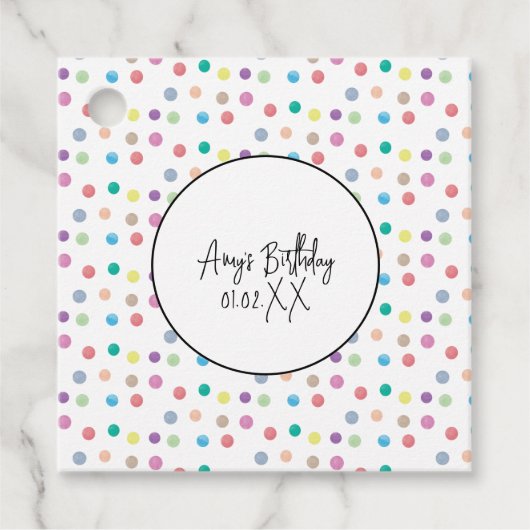 Waterverf Stippen Handschilderde kleurrijke verjaa Bedankjes Labels (Voorkant)