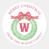 Waterverf Stipslinger Monogramma Krans Ronde Sticker (Voorkant)