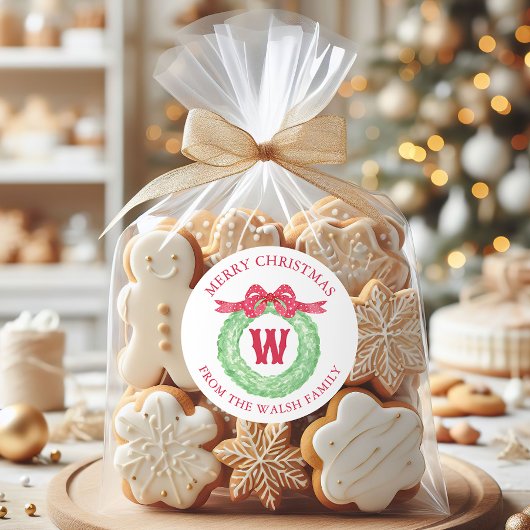 Waterverf Stipslinger Monogramma Krans Ronde Sticker