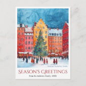 Waterverf Stockholm Gamla Stan Kerstreizen Feestdagenkaart (Voorkant)