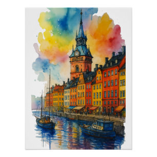 Waterverf Stockholm Zweden Oude Stad Gamla Stan Perfect Poster