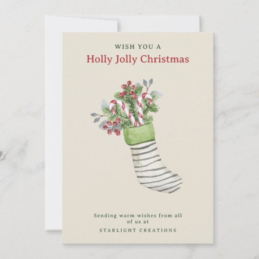 Waterverf Stocking Christmas Business Feestdagenkaart (Voorkant)