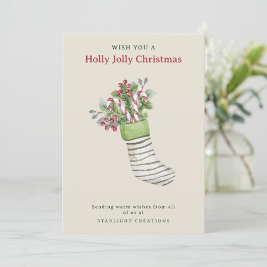 Waterverf Stocking Christmas Business Feestdagenkaart (Staand voorkant)