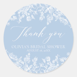 Waterverf Stof Blauw Bruidsfeest Bedankt  Ronde Sticker