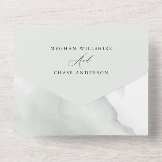 Waterverf Stof Groen Loof All In One Uitnodiging (Achterkant)