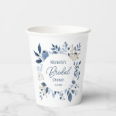 Waterverf Stofblauw Bloem Boho Bruidsdouche Papieren Bekers (Achterkant)