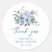 Waterverf Stofblauw Bloemig Bruidsdiner Ronde Sticker (Voorkant)