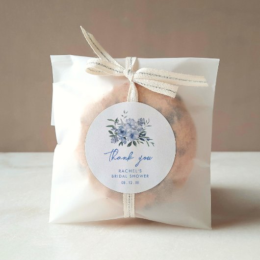 Waterverf Stofblauw Bloemig Bruidsdiner Ronde Sticker