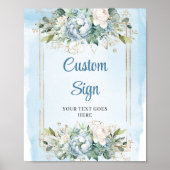 Waterverf Stofblauw DIY Huwelijksbord Poster (Voorkant)