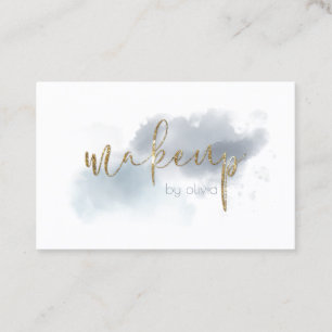 Waterverf Stofblauw en Goud Make-up Visitekaartje