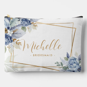 Waterverf Stofblauw & Gouden Bloemen Bruidsmeisje Etui